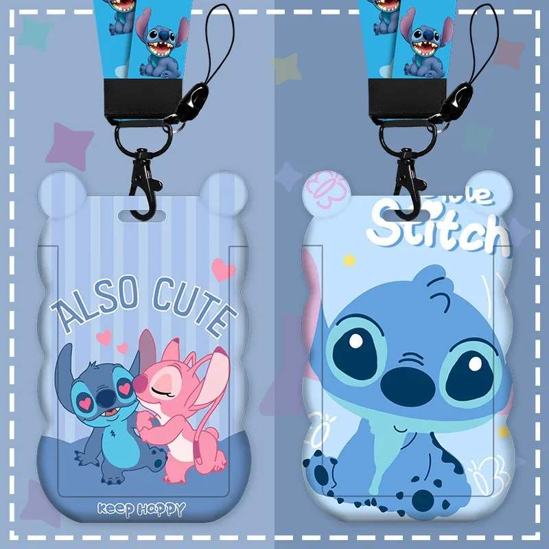 Porta badge Disney Stitch con cordino a collo lungo per carta d'identità scolastica Bambini Studenti Bus Accesso alla metropolitana Protezione per la scuola materna