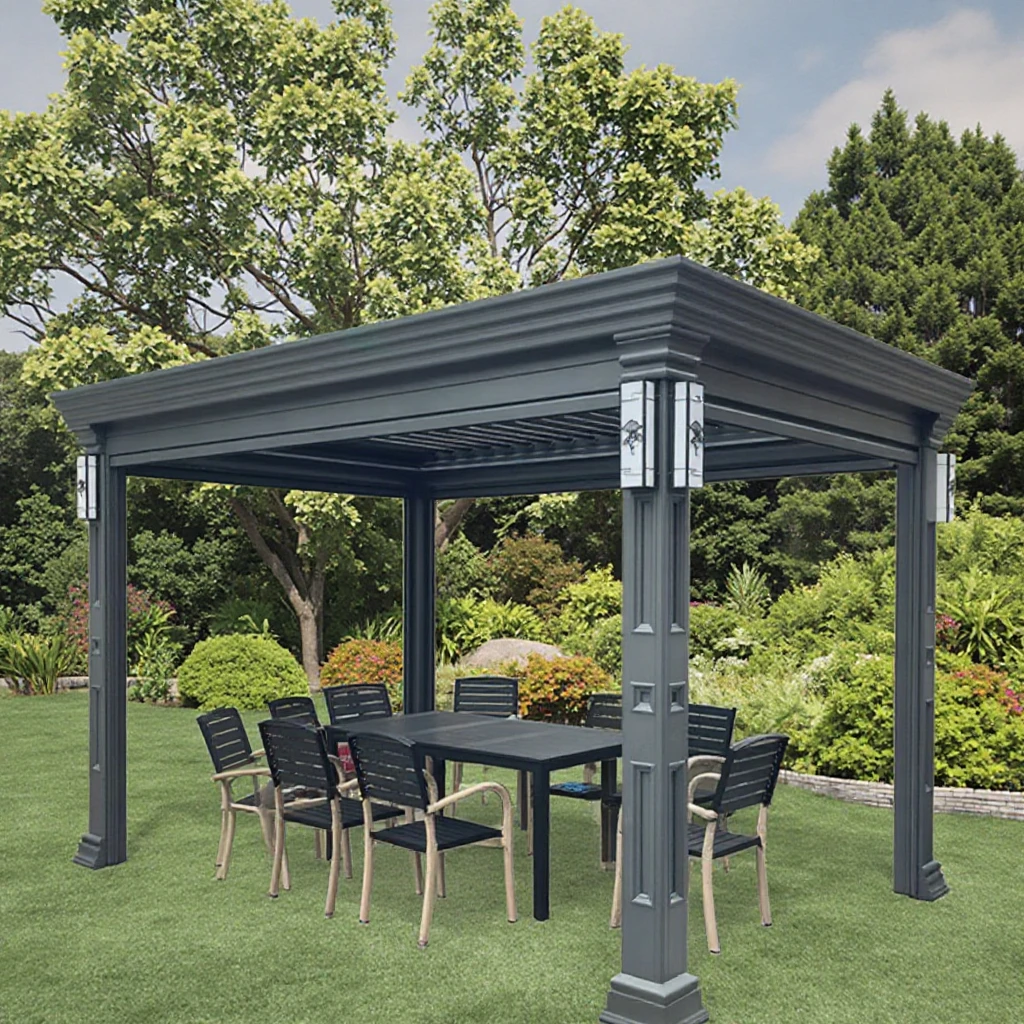 

Electric Waterproof Garden Pergola Metal Wood Frame Retractable Roof Louver Arch Motorized Remote Control Balcony