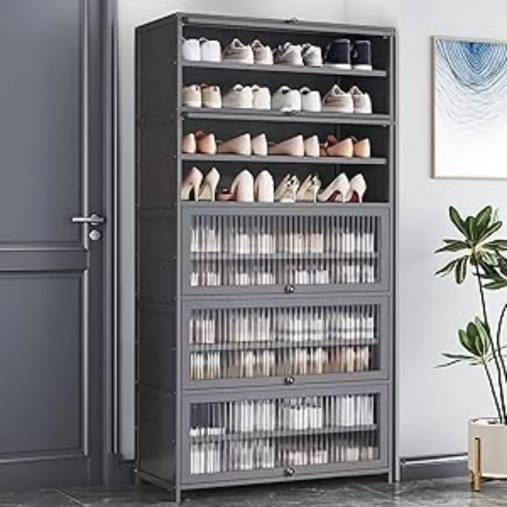 

Bamboo Tall Shoes Cabinet with Doors, 40-45 Pairs Shoes Rack,10-Tier Free Standing Shoe Rack, Entrance Shoe Cabinet for Hallway