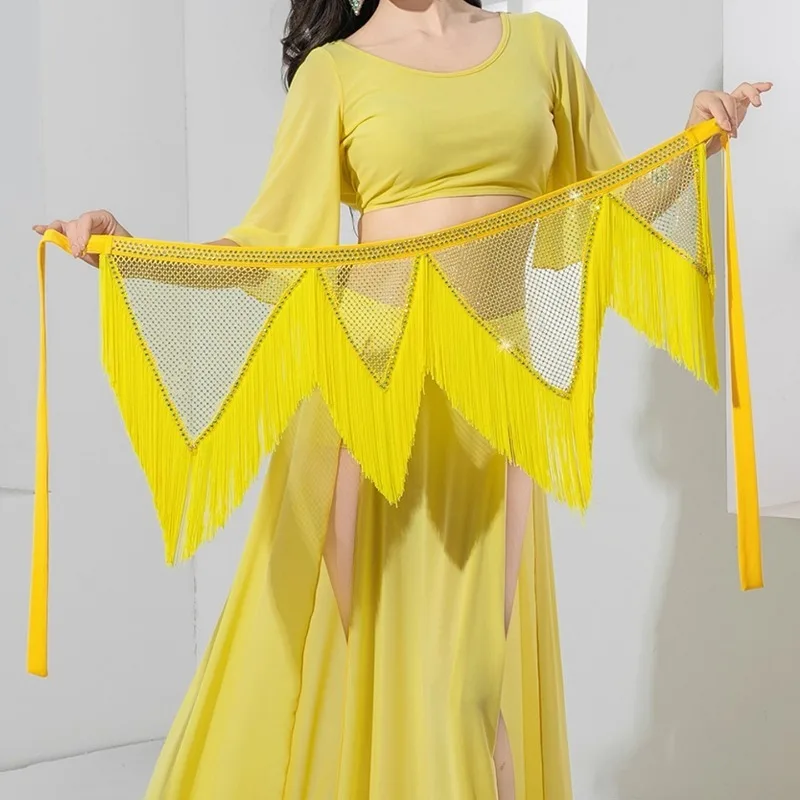 カスタマイズされたベリーダンスヒップスカーフ、ライトラグジュアリーなフィッシングネット、ホットダイヤモンドv字型ウェーブウエストチェーン、オリエンタルダンスアクセサリー