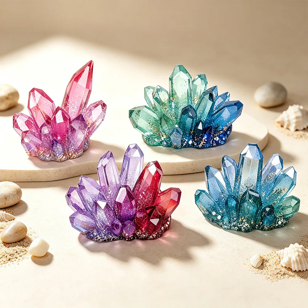 4 Styles Crystal Cluster Silicone Resin Molds Gemstone Geode Casting Molds for Epoxy Resin Crafts Ornaments Home Decor