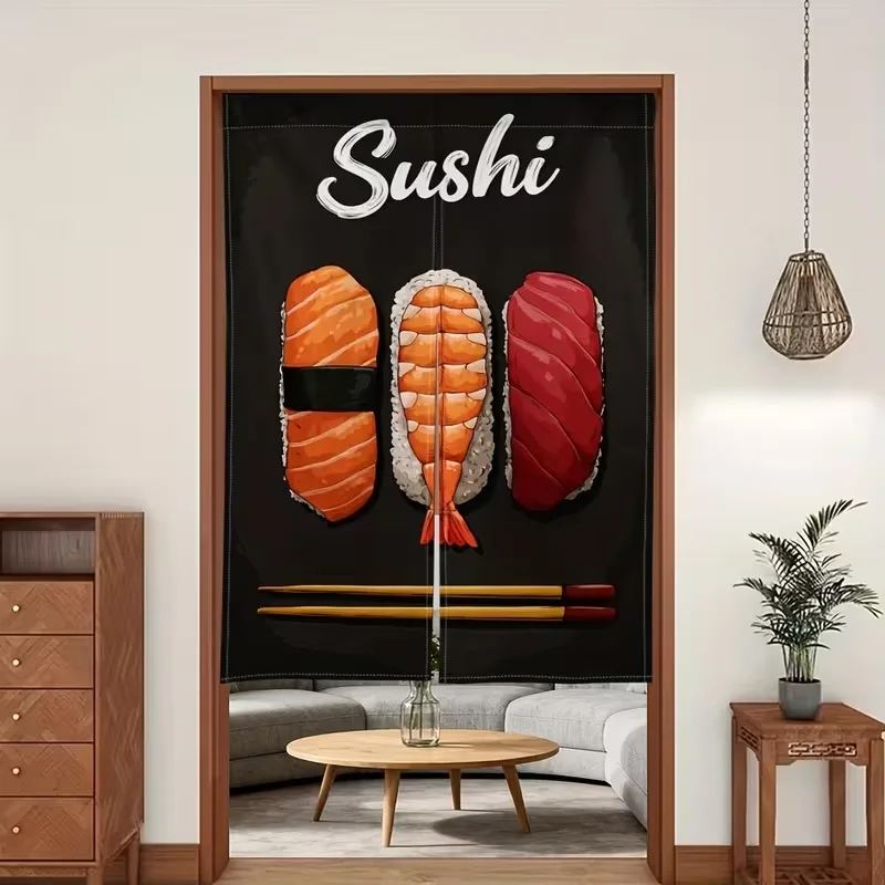 VIKAMA Food-Themed Half-Length Curtain, Japanese Sushi Print Kitchen and Living Room Room Divider, Home Decor