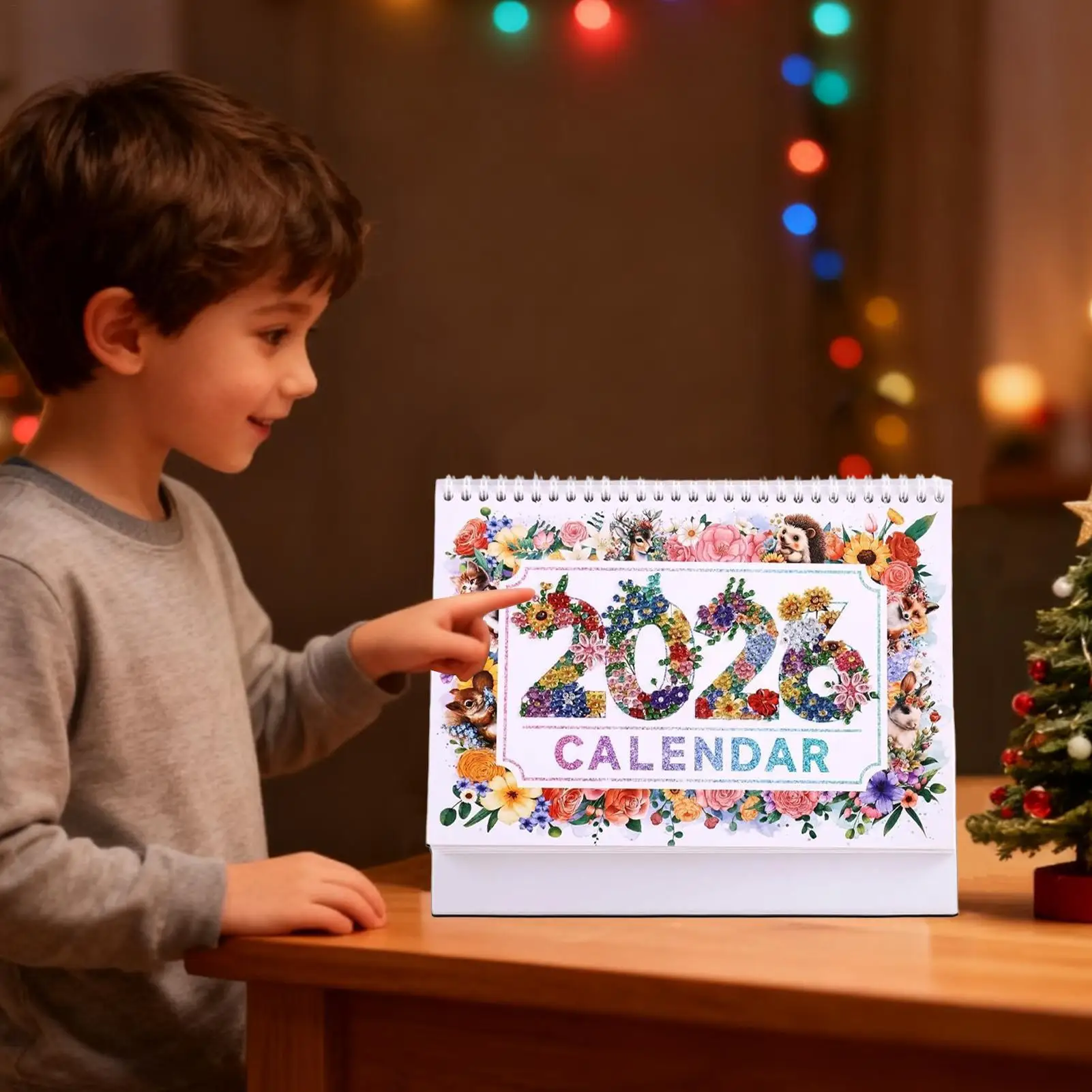 

Настольный календарь на 2026 год, ежемесячный планировщик, плотная бумага, милые животные, картины со стразами, 2026 настольные календари для академических встреч