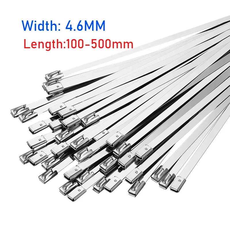 

100pcs 4.6mm 304 Stainless Steel Metal Cable Ties Multifunctional Self-Locking Cable Ties Zip Exhaust Wrap Coated Locking