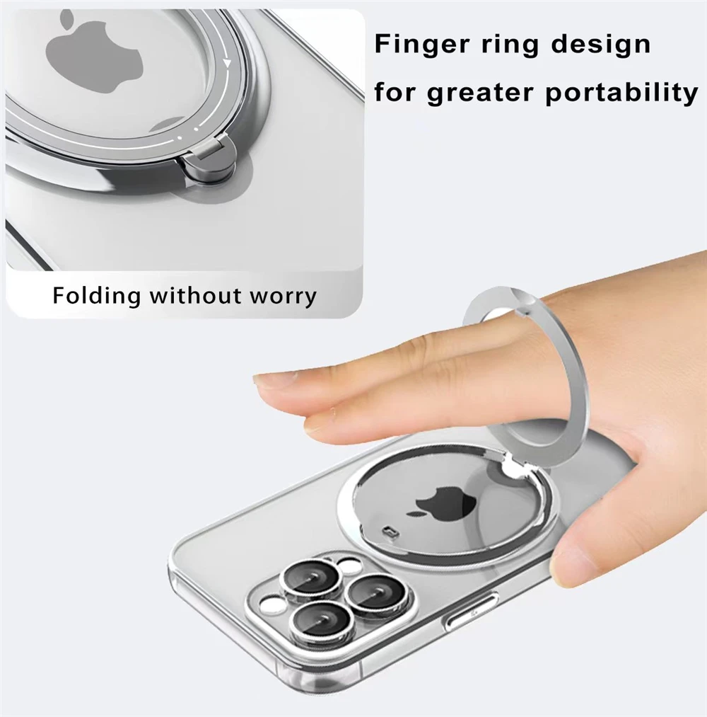 Plating Ring Magnetic Transparent Phone Case For iPhone 15 14 Pro Max 13 12 11 XR XS X 7 8 Plus Magsafe Wireless Charging Cover