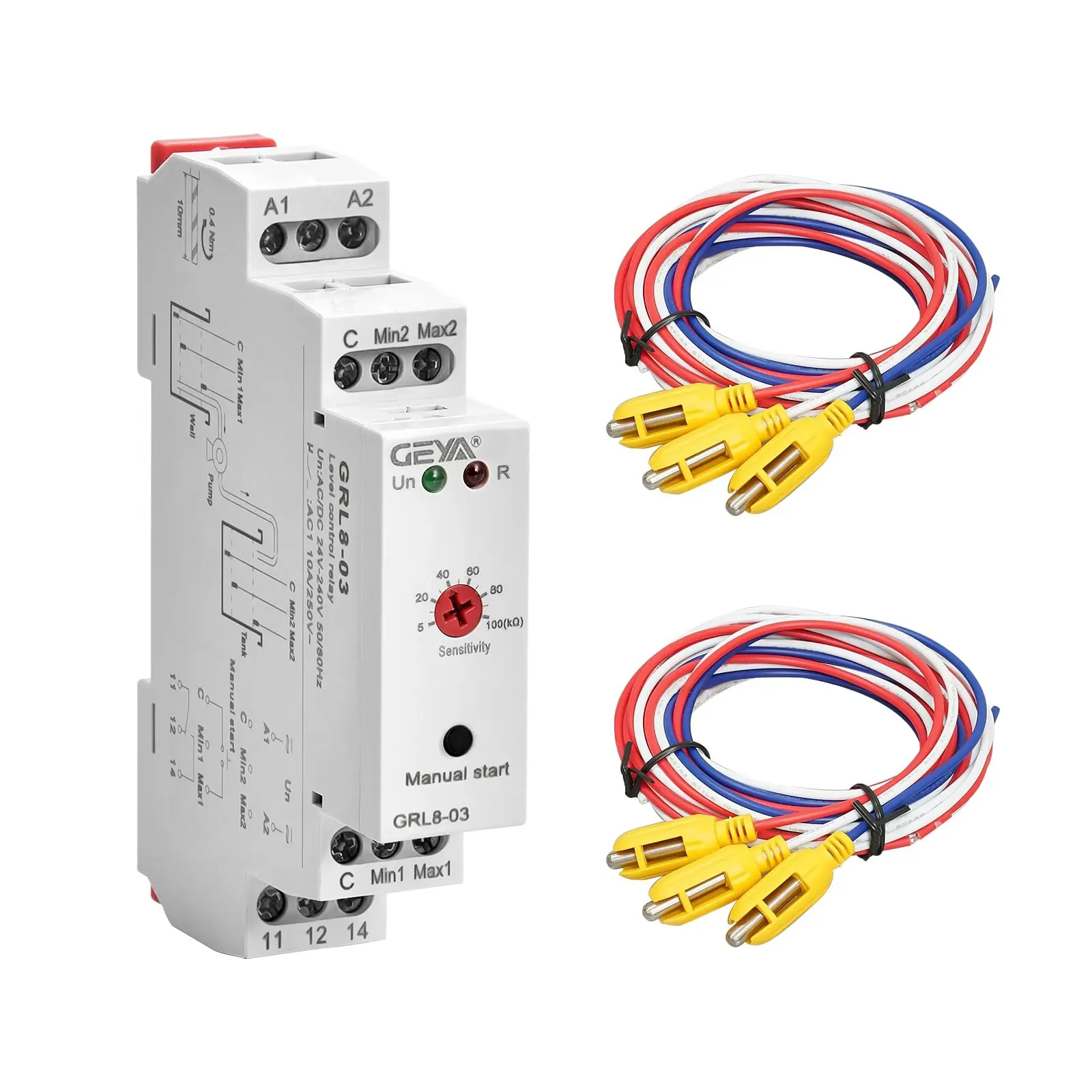 GEYA Well-Tank Level Control Relay Liquid Monitoring Relay with Sensor AC/DC 24-240V 10A for Water Tank Pump and Well Management