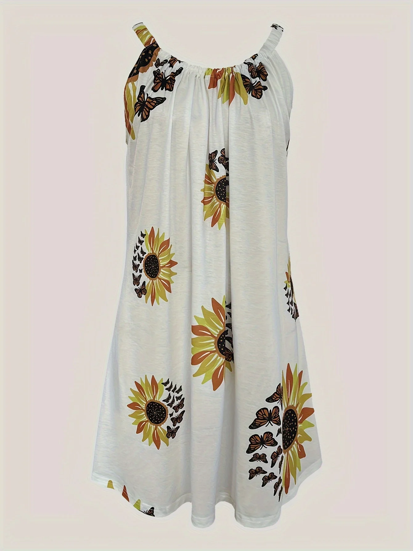 Fashion Sunflower Print Sleeveless vest skirt Holiday Style Dress