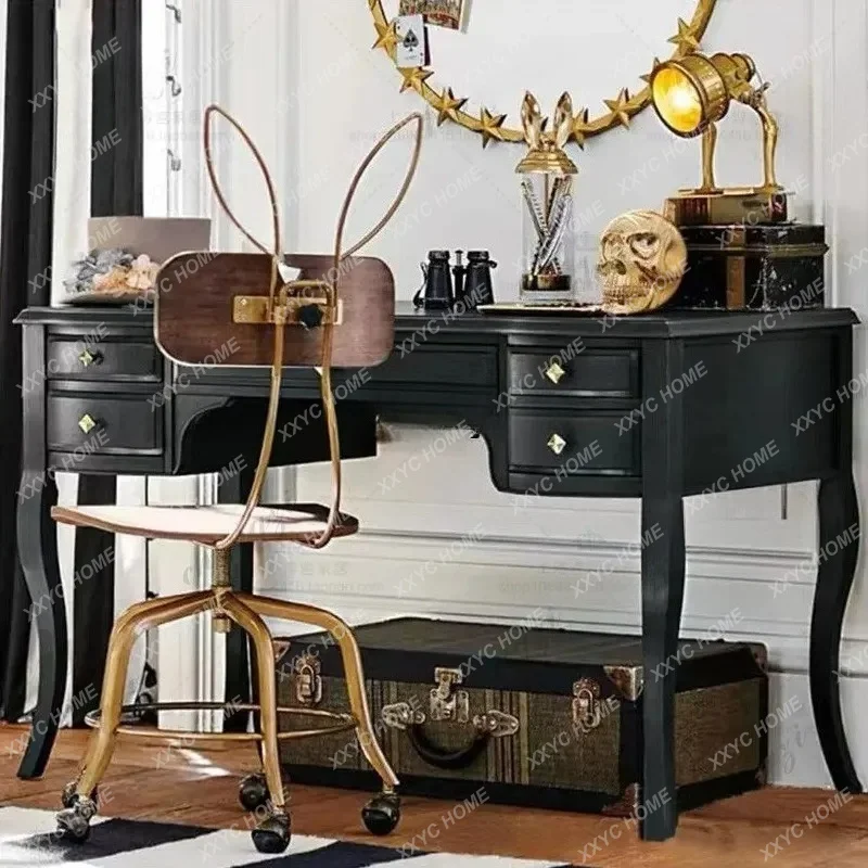 XX country retro black simple desk makeup table solid wood dresser