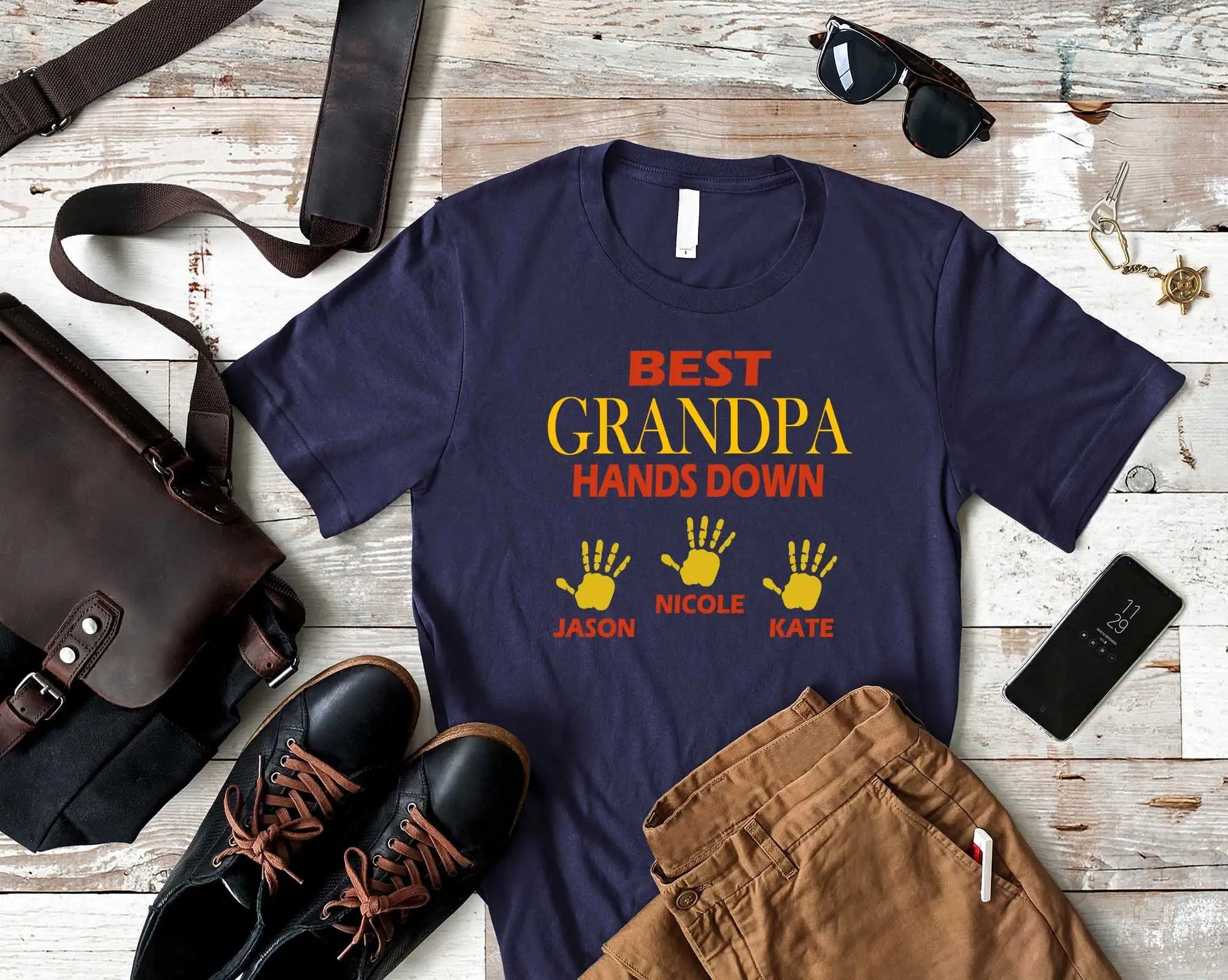 Personalized Best Grandpa T Shirt Custom Names Grandchildren Birthday Father's Day for Grandfather