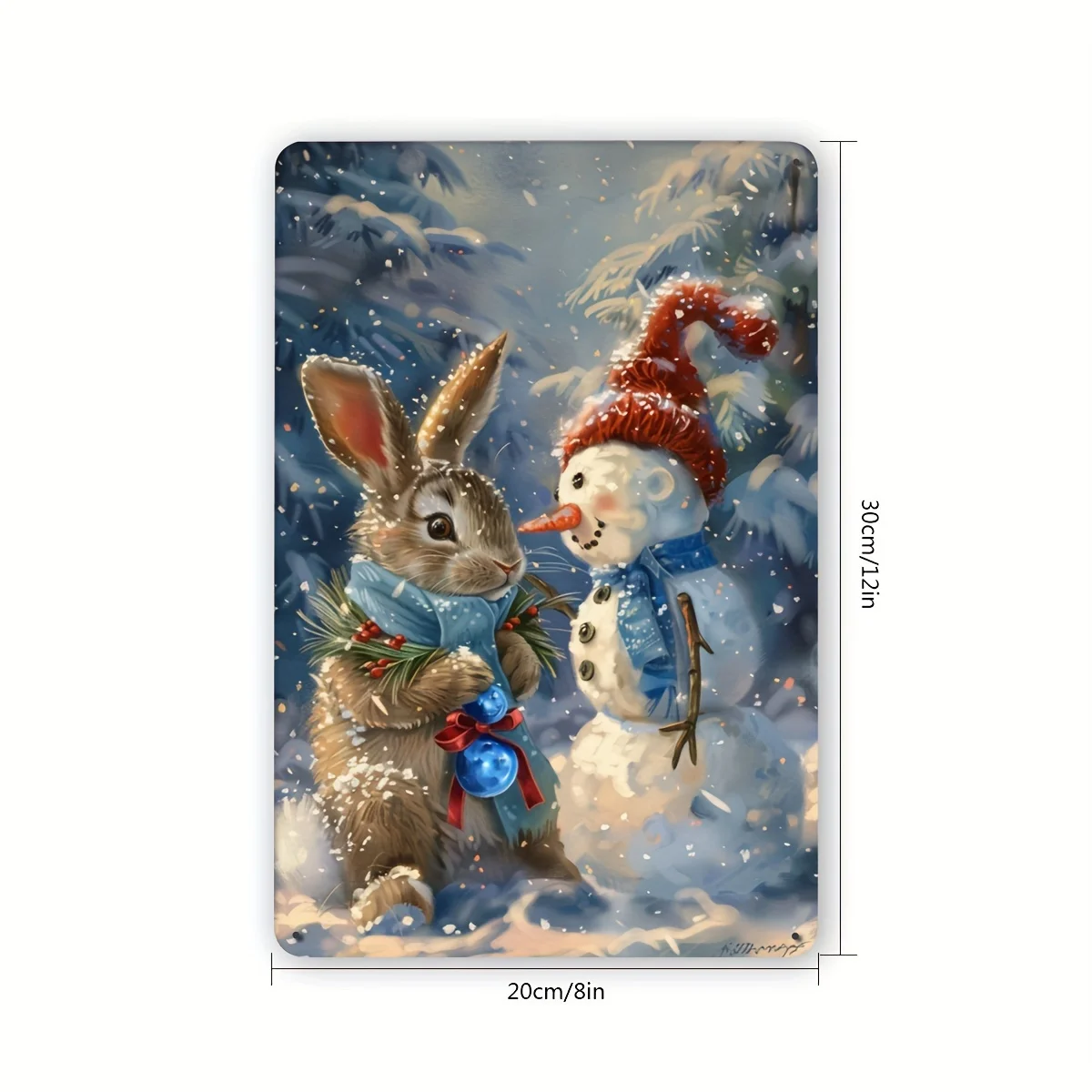 Bunny and Snowman Vintage Metal Tin Sign, Indoor Outdoor Decorative Hanging Tin Painting, Wall Room Residential Bedroom Restaura