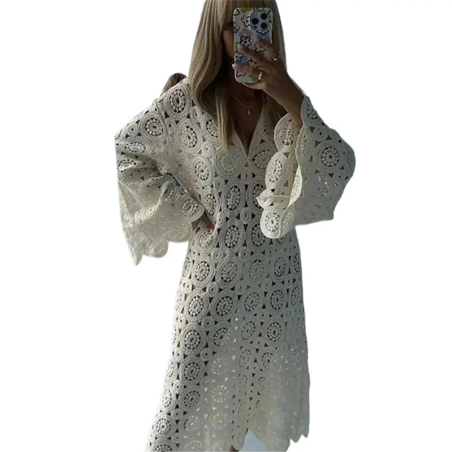 Longue dentelle brodée Dr Ele Lady Sle jupe une étape tissu Polyester t-shirt fibre d'acétate V Ne Ciwalk Dr