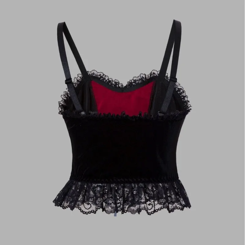 2025 New Vintage Gothic Sexy Top Sleeveless Waistcoat Backless Lace T-shirt Y2K Women's Elegant Retro Underwear  Summer Outwear
