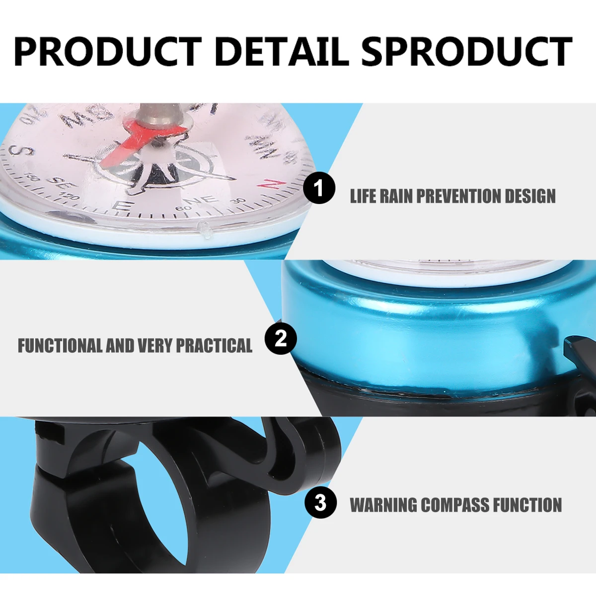 

Bike Bell Ring with Compass for Mountain Bikes Electric Scooters Blue Weatherproof Design Easy Install Functional Cycling Safety