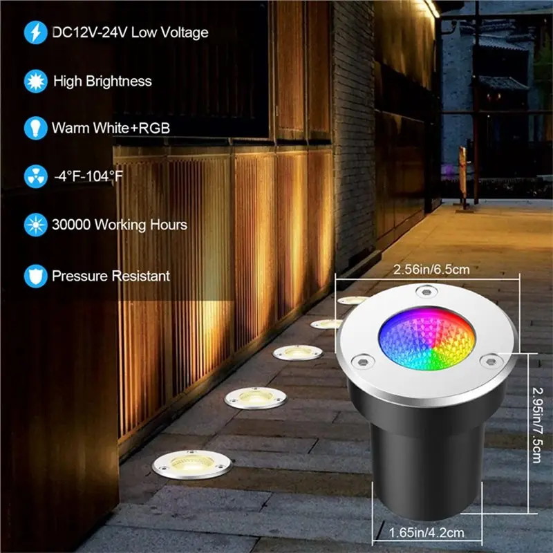 A96I-Outdoor Well Light 12V RGBW In Ground Light 3W Color LED Light Low Voltage Landscape Light With Remote Control 2Pcs