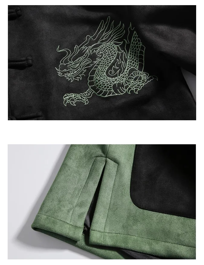 Autumn and Winter Jacket for Men Chinese Dragon Embroidery Tang Suit Coat Suede Chinese-style Patchwork Jackets