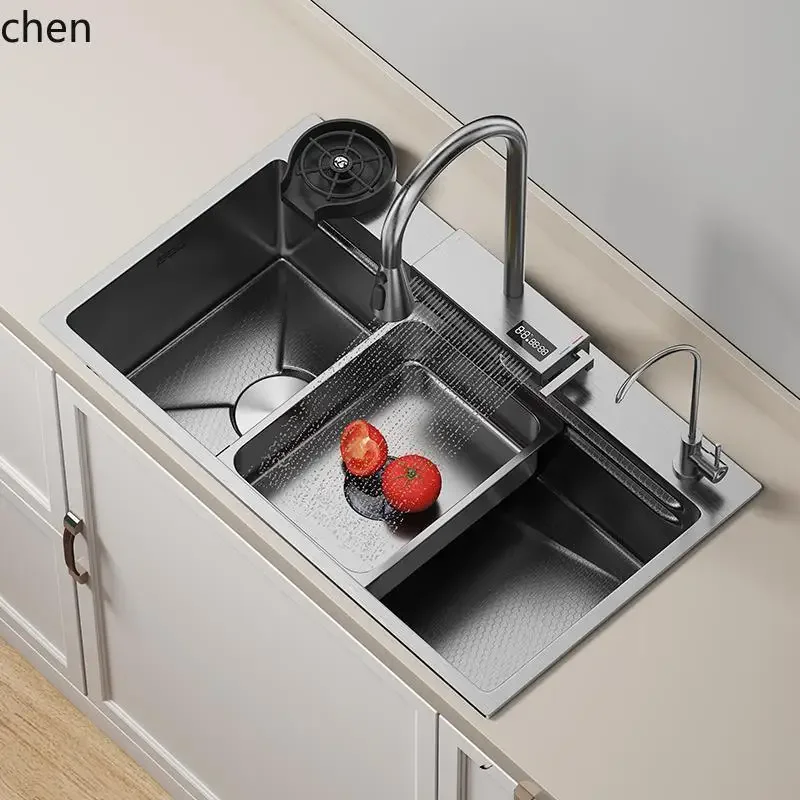 DSAKitchen Sink Household Thickened Handmade Stainless Steel Left and Right Side Drainage Sink Undermount Large Single Bowl