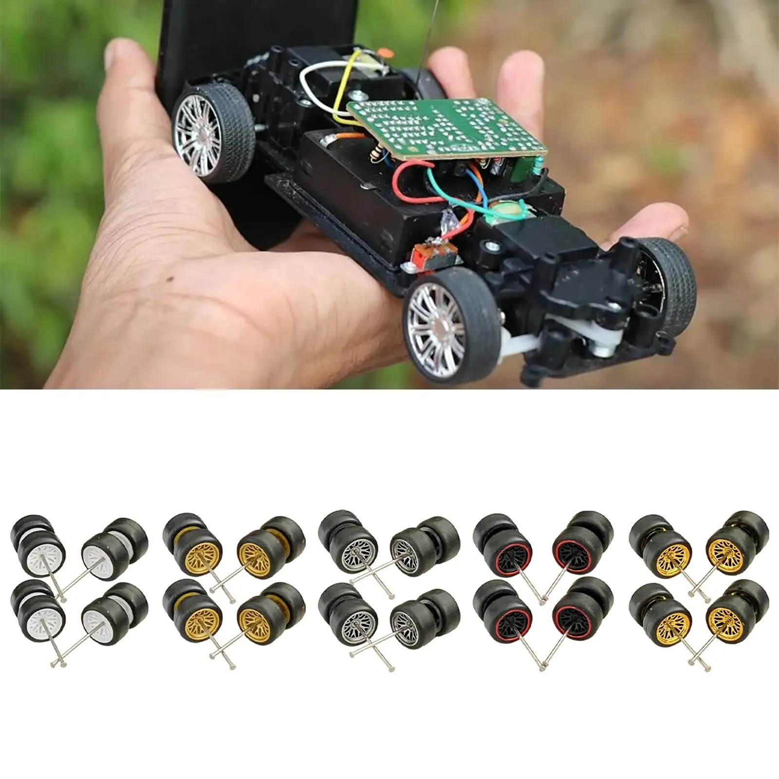 1 64 Car Wheels Axles Miniature Roll Shaft Tires PP Iron Upgrade Part for 1 64 Model Cars and Hot Wheels Collectors