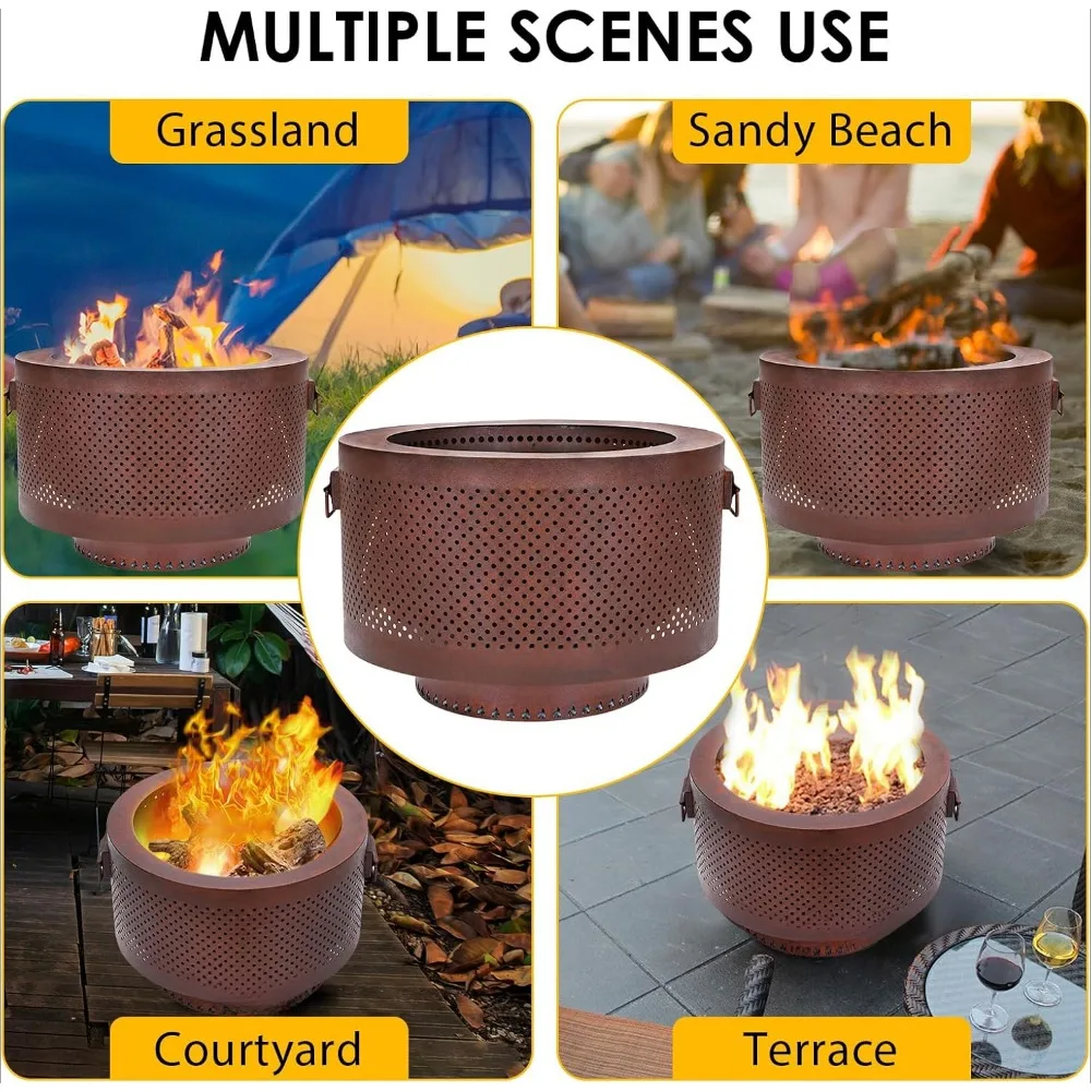 24-inch large fire pit, outdoor carry portable storage bag Low smoke outdoor fireplace Campfire picnic backyard, beach barbecue