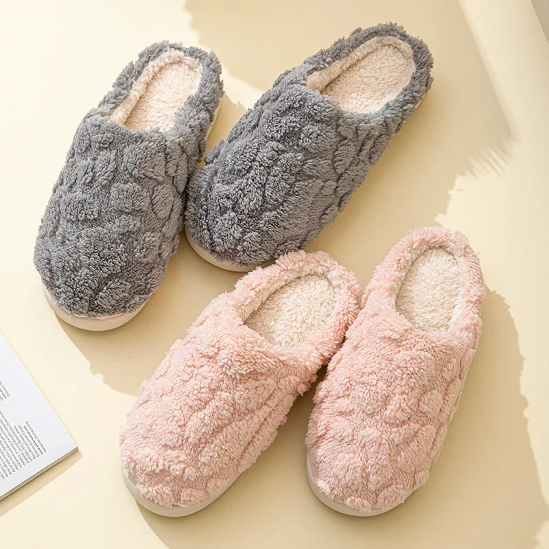 Winter Short Plush Warm Women Cotton Slipper Indoor Home Casual Toe Wrap Comfortable Slides Men Non-slip Autumn Thick Soled Shoe