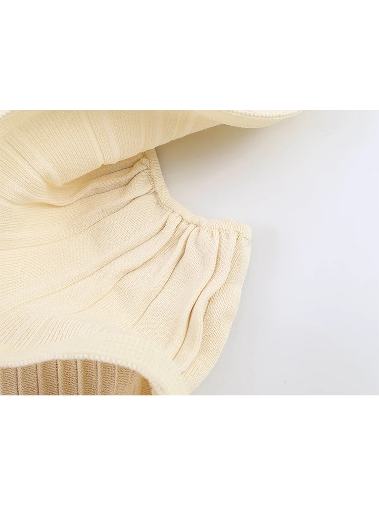 TFMLN New Women's Knitted Tops Ruffles Sleeveless Waist Cinching Top Round Neck Solid Slim Knitwear Elegant Female Partywear - view 5