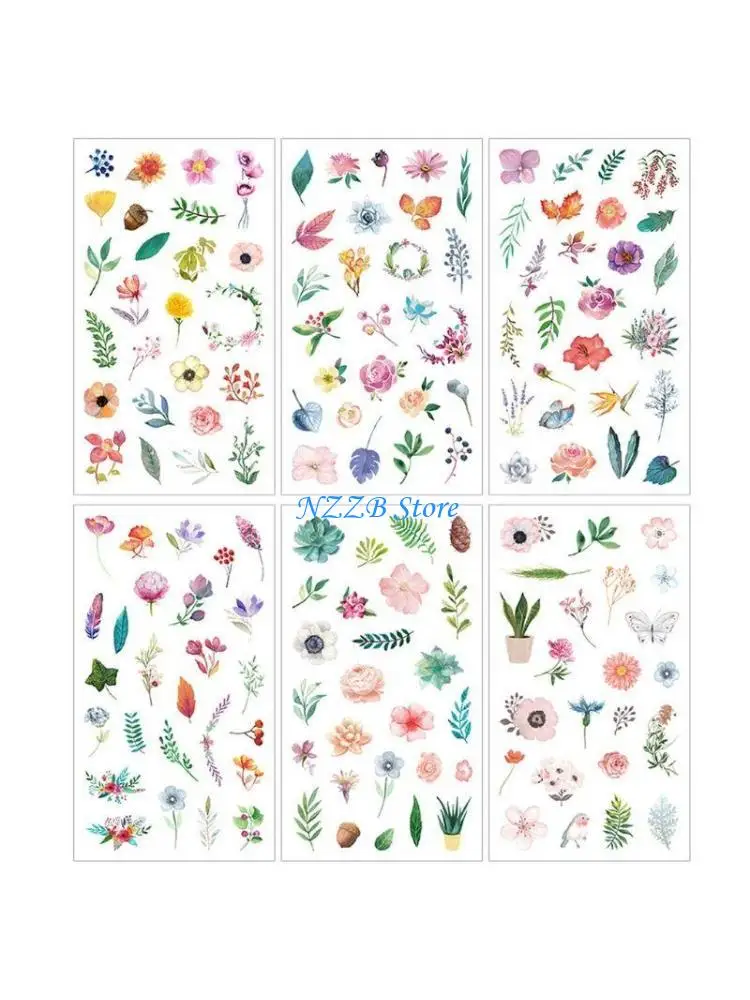 

T21F 6 шт. водонепроницаемые наклейки с цветами для ноутбука, скейтборда, компьютера, телефона