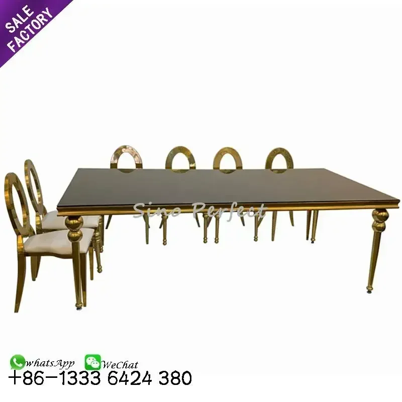 Sinoperboulon t-Table ronde en acier inoxydable avec pieds dorés, meubles blancs, verre de luxe moderne, table pour salle à manger et événement de mariage, Guatemala