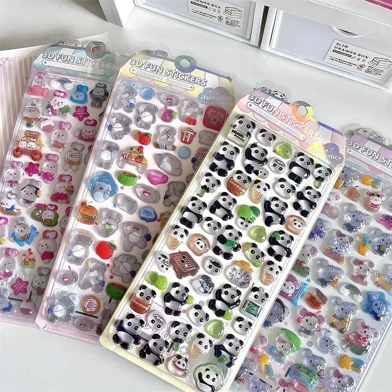 Cartoon 3D Relief Sticker Crystal Diamond Jelly Stickers Student DIY Handbook Scrapbook Stickers Phone Case Decoration view 3