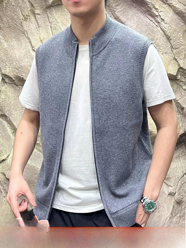 

00% шерстяной мужской жилет, итальянский осенний новый элитный пригородный жилет со стойкой, молодежный тренд, цвет застежки-молния