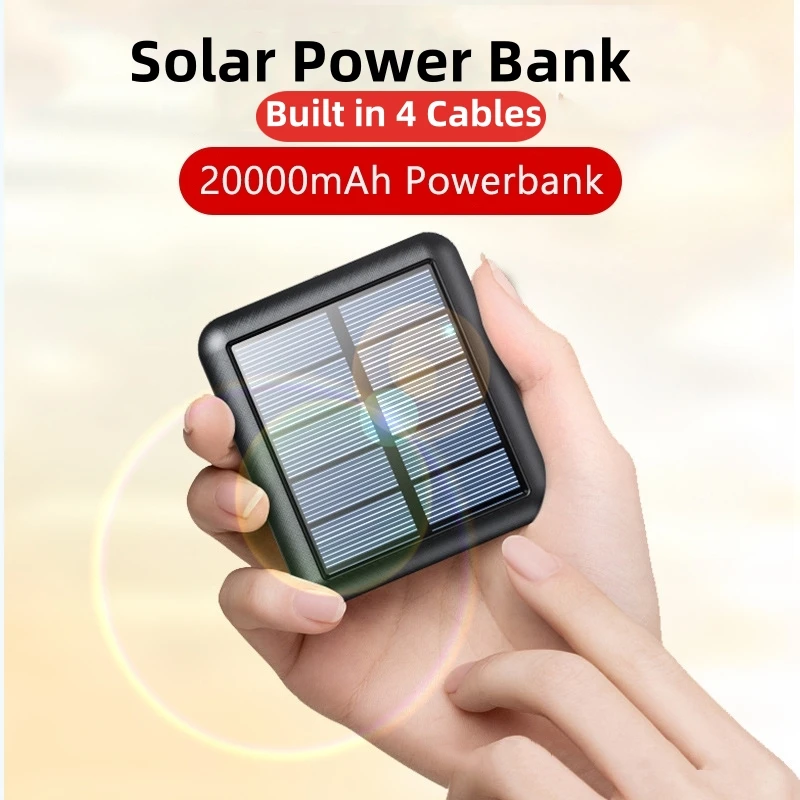 Dual USB Solar Power Bank 20000mAh Portable Solar Charger for iPhone Samsung Huawei Mini Powerbank with Flashlight Spare Battery