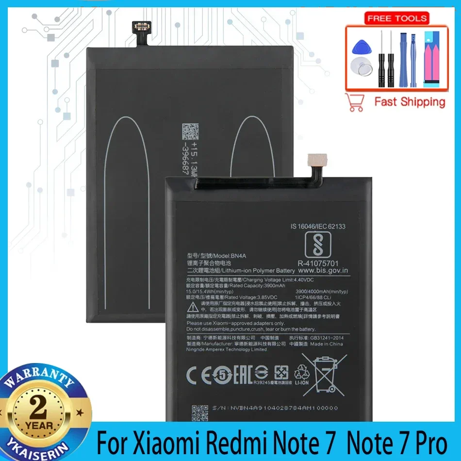 BN4A 3900mAh Portablet Batteries for Xiaomi Redmi Note 7 Battery / Note 7 Pro 7Pro M1901F7C Mobile Phone Battery + Free Tools