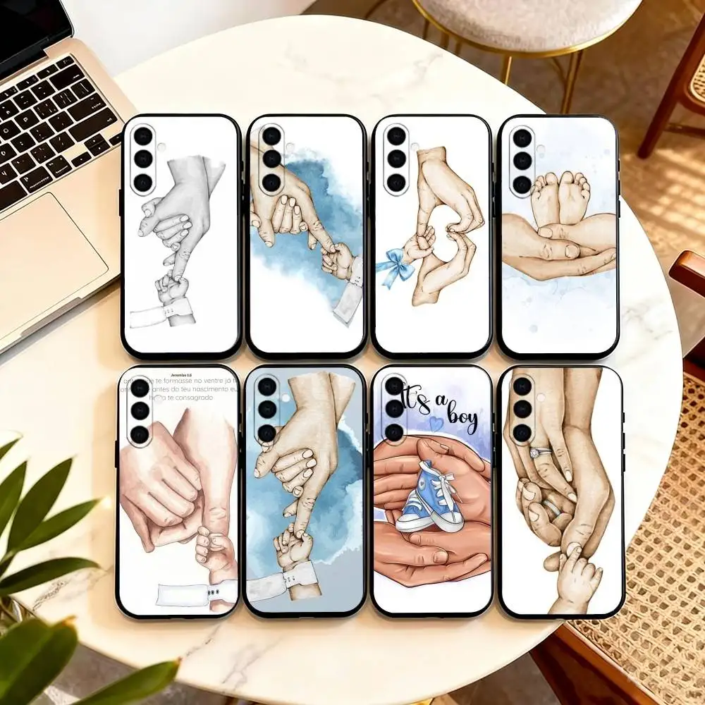 

Baby M-Mom Dad Family Hand Phone Case Black Silicone Soft For Samsung Galaxy A73,A72,A71,A70,A53,A52,A51