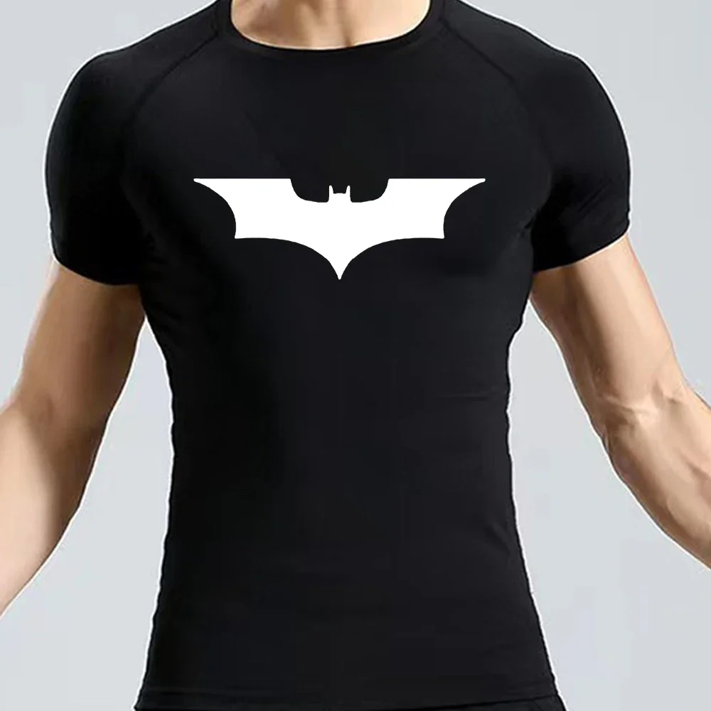 Bat Printed Men\'s Tight T-Shirt Running Compression Compression T Shirt Gym Fitness Jogging Short Sleeve Male Casual Shirt Tops