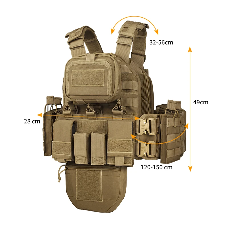 TLF Yakeda Chaleco táctico Chaleco Tactico Molle bolsas poliéster negro totalmente protección Chaleco táctico de caza para hombres
