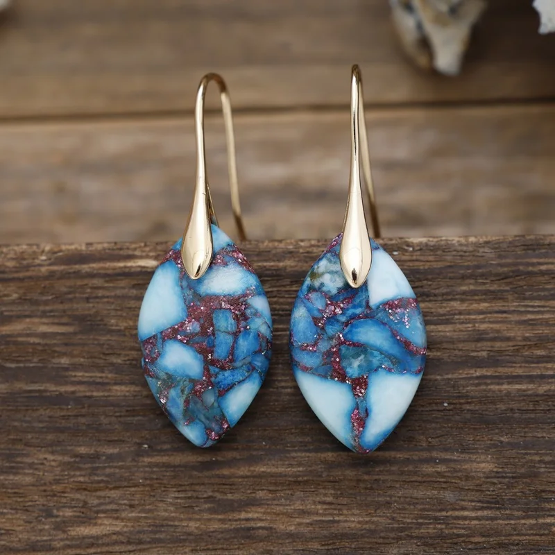 2026 New Stone Droplet Apricot Shaped Earrings, Simple Luxury Earrings, French Retro Mid Length High-end Jewelry Accessories