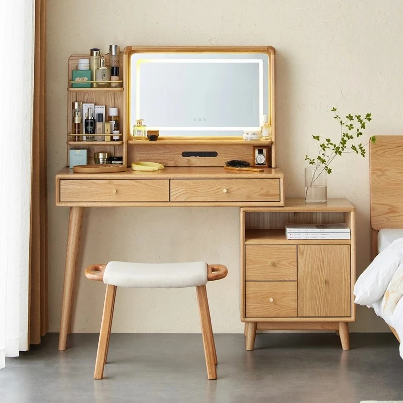 

Роскошный туалетный столик из цельного дерева Nordic Light, современный простой туалетный столик, встроенный шкаф для хранения