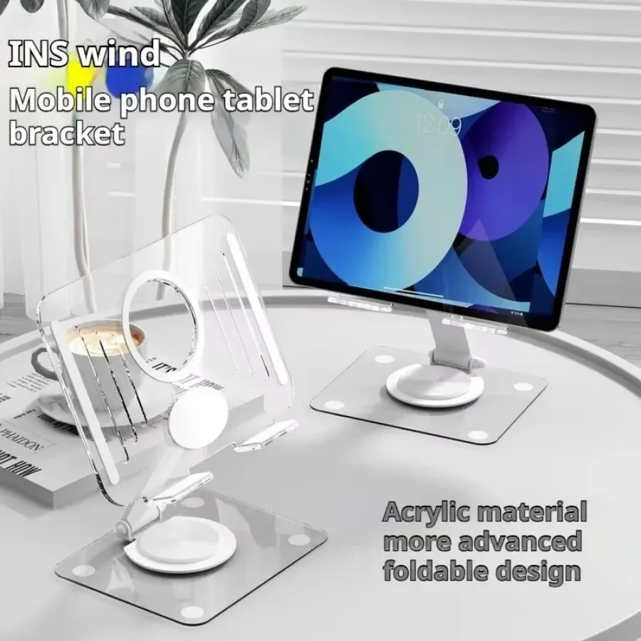 360 Degree Rotating Phone Stand Adjustable Metal Acrylic Tablet Holder Stable Base for Live Streaming