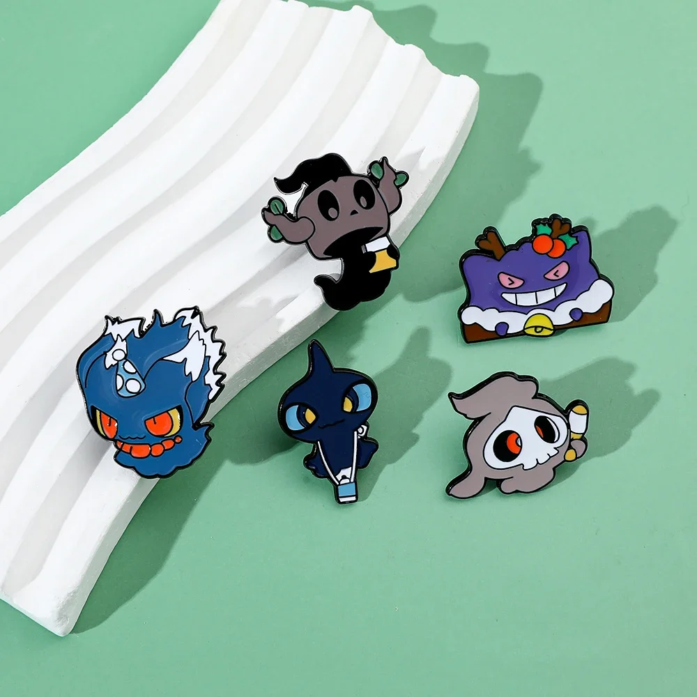 6 Pcs Creative Cartoon Elf Brooch Cute Christmas Gengar Enamel Pin Backpack Clothing Jewelry Metal Badge Accessories A Gift view 6