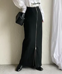 Chic Zipper Knitted Skirt Long Office Elegant High Waist Ladies 2024 Autumn Women Casual Loose Female Knitted Skirts