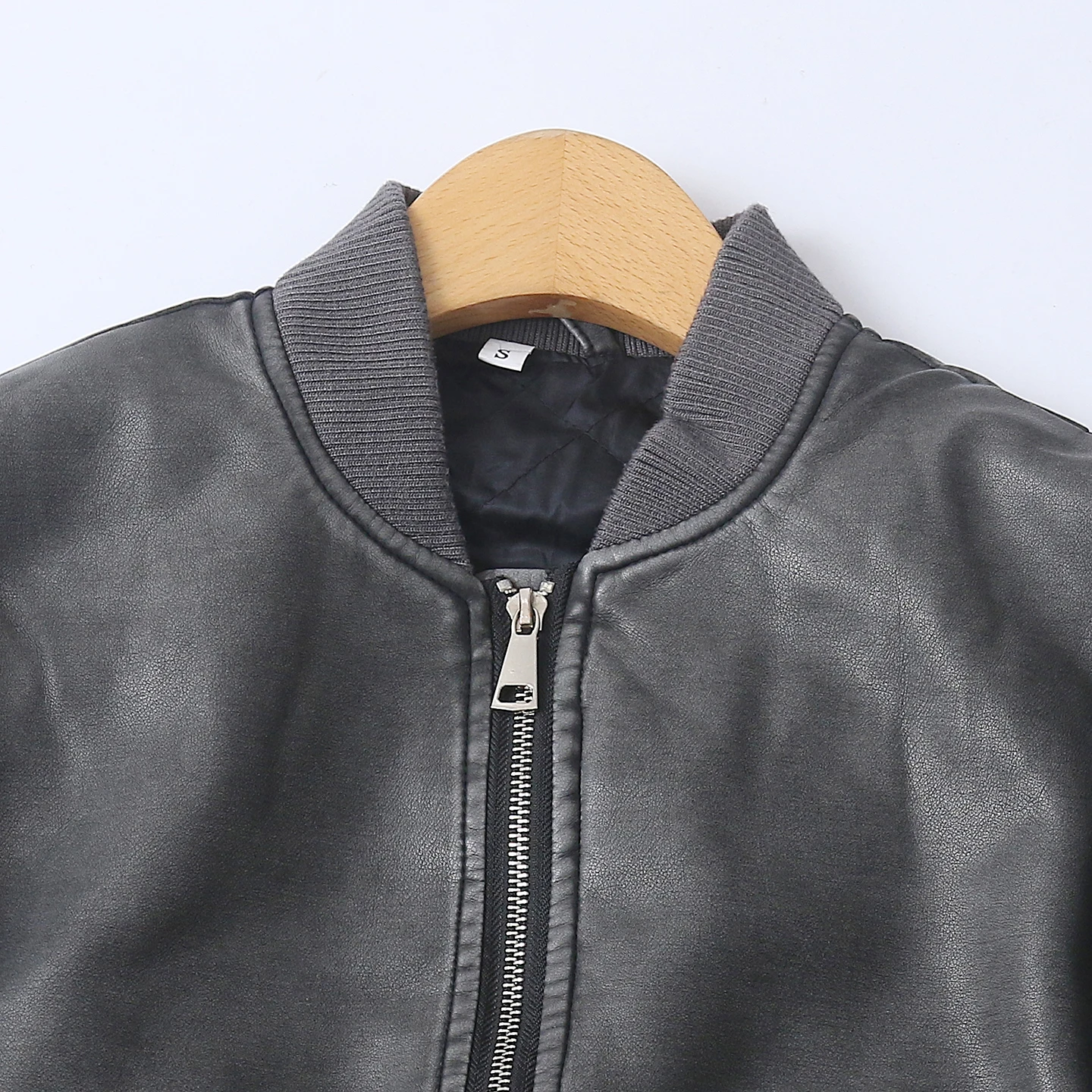 Soft Leather Thin Cotton Jacket Outerwear Spring Autumn New Women's Stand Collar Zipper Long Sleeve Casual Jacket 33918