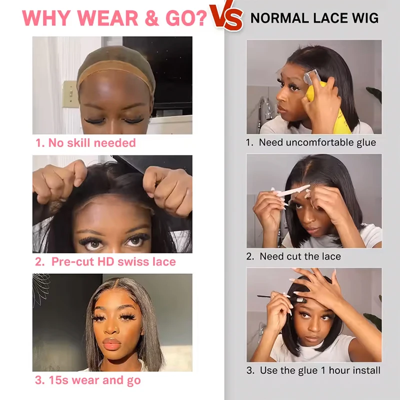 220% Density Ready to Wear Bone Straight Wear and Go Glueless Wigs Human Hair Lace Front Wigs Pre Plucked Pre Cut Closure Wigs image 3