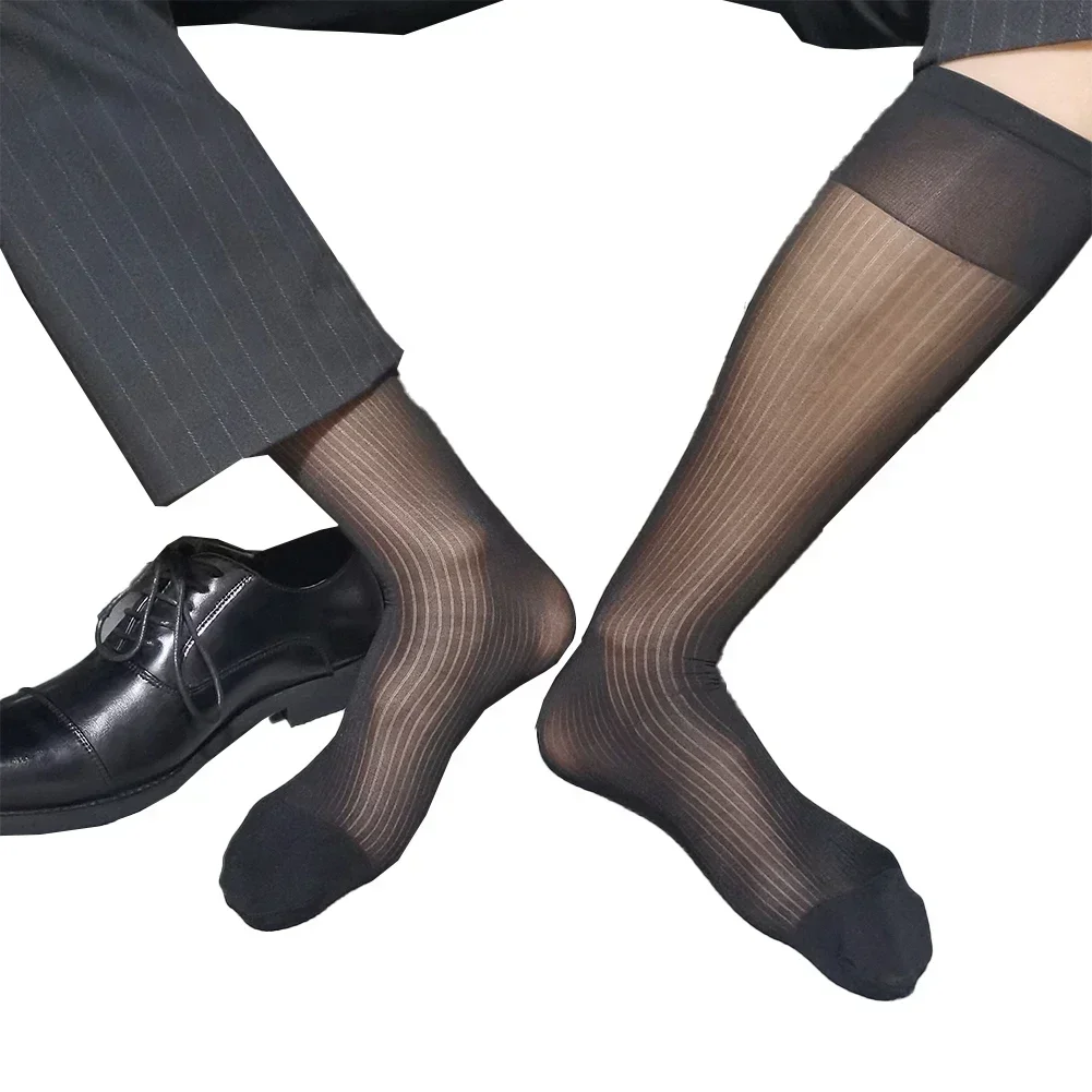 Chaussettes Sexy à Rayures pour Homme, artificiel astiques, Transparentes, pour Tenue Formelle d'Affaires, Tube Moyen, Été, 1 Paire