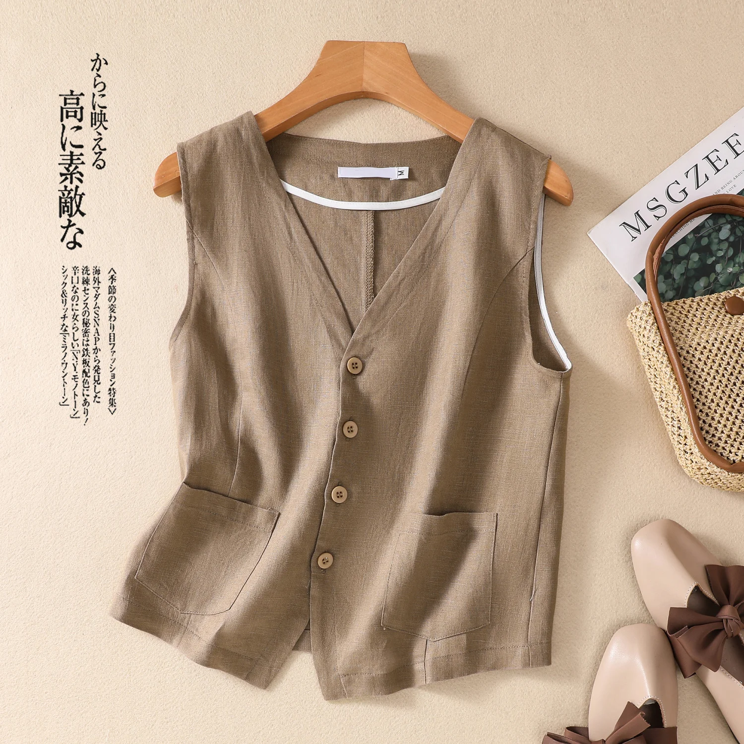 New Summer Short Cotton and Linen Vest Single Layer Vest Retro Casual Women Sleeveless Cardigan Top Chalecos Para Mujer