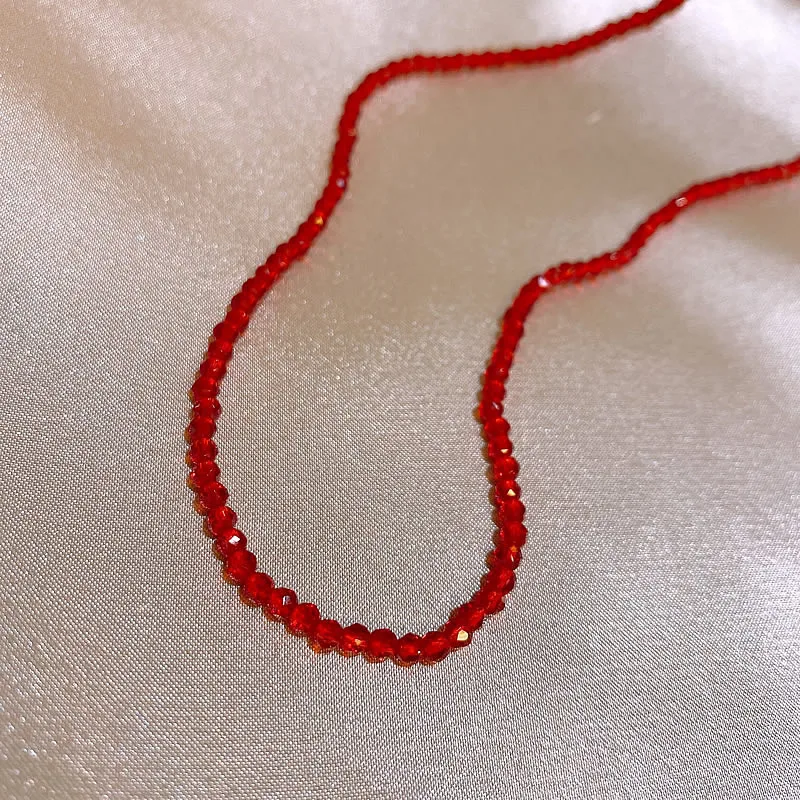 Red Crystal Bead Necklace Women Choker Necklaces Bohemia Beaded Neck Chain Girls Simple Party Jewelry Aesthetic Accessories