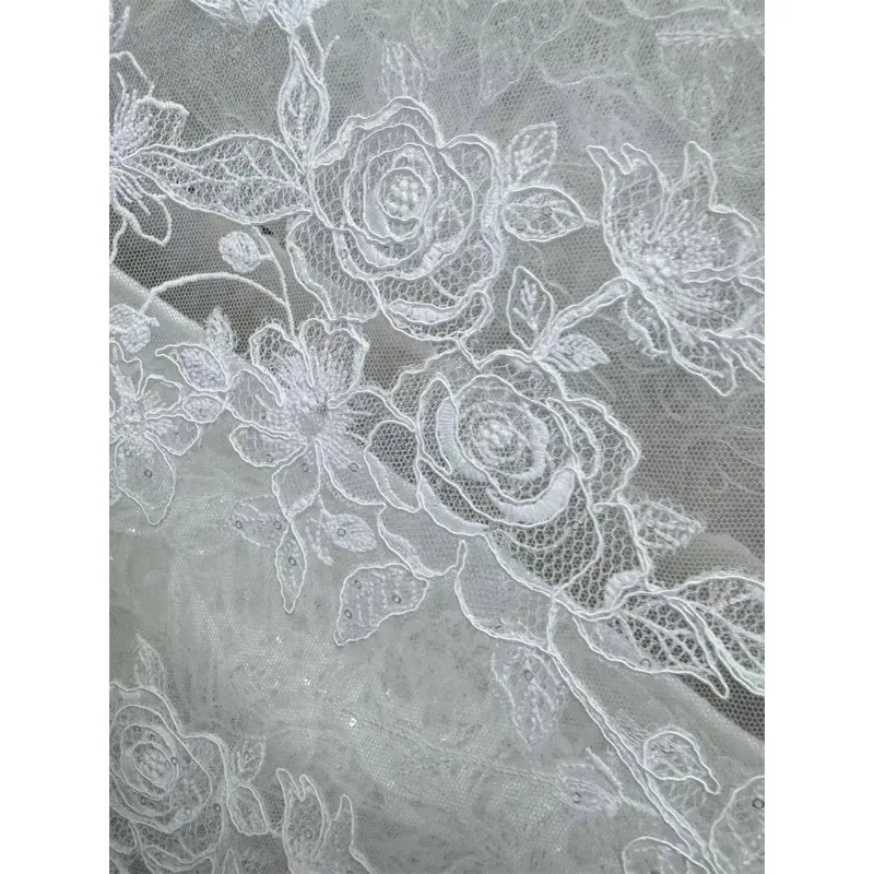 SMEALE  White Lace Fabric  Luxury Evening Dress French Lace Bridal Wedding Fabric.fabrics for Sewing