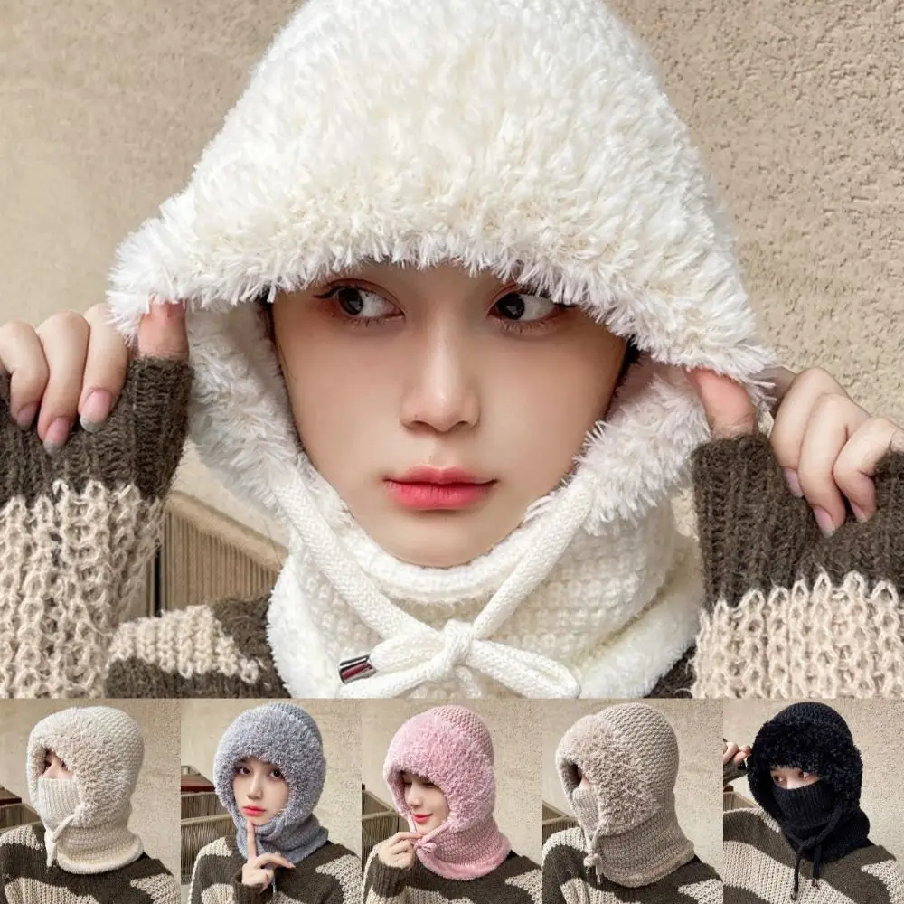 Versatile Velvet Cycling Face Cover Warm Ear Protection Knitted Hat Windproof Big Head Thickened Women's Cap Unisex