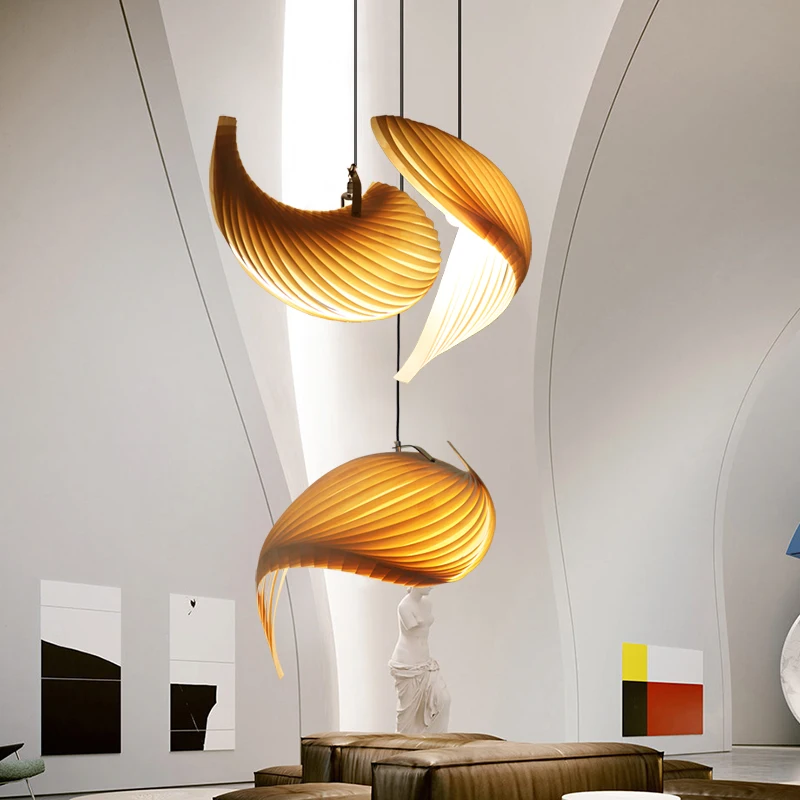 

Japanese-style duplex staircase chandelier Empty living room long-line light Creative personality art LOFT apartment dining room