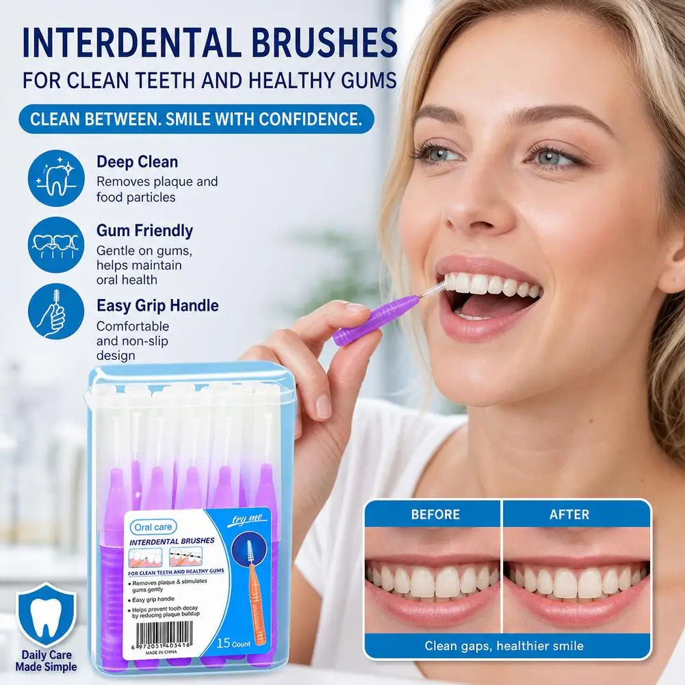 15PCS Interdental Brushe Ultra Fine Brush Head for Cleaning Interdental Residue Orthodontic Dental Tooth Brush Oral Hygiene Tool