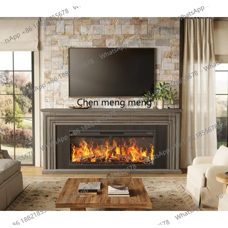 70 TV Stand for 42 Electric Fireplace, Armhouse or 65-75 TVs, Entertainment Center with Drawers, Luted Design, Gray Oak Living