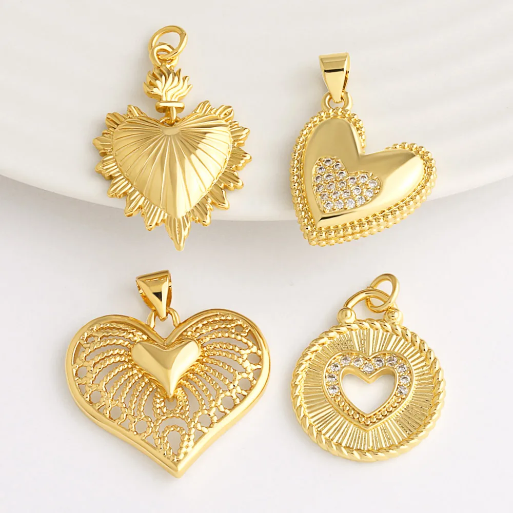 OCESRIO White Crystal Polish Heart Pendant for Necklace Copper Gold Plated Round Purse Charm Jewelry Making Component pdta068