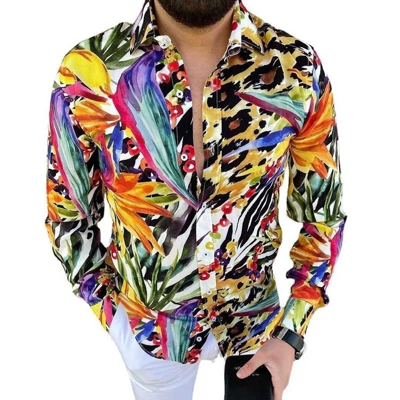 Vintage Printed Lapel Button Casual Color Shirts Men\'s Clothing 2024 Spring Summer New Loose All-match Tops Korean Shirts